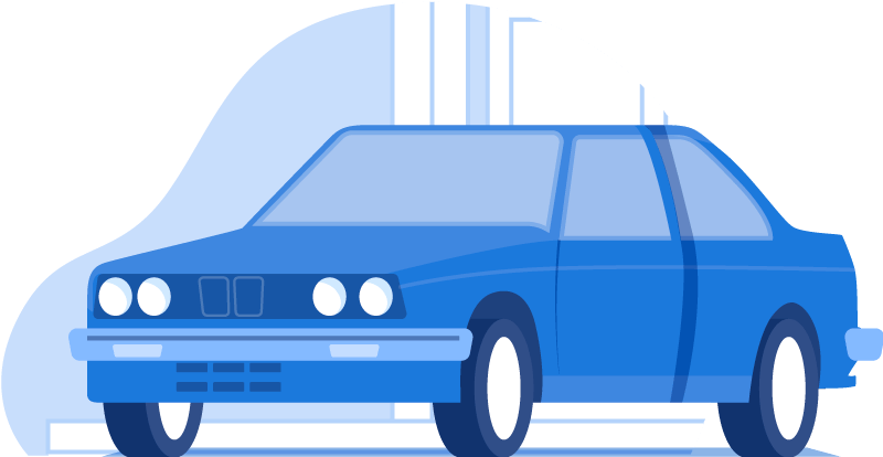 Illustration eines blauen Fahrzeugs – Kfz-Gutachten CAR EXPERTISE